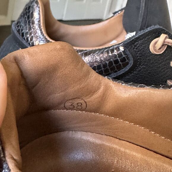 ESSEUTESSE Leather Fringe Black Sneakers Comfort Slip On Size 38 Handmade Italy - Picture 9 of 14